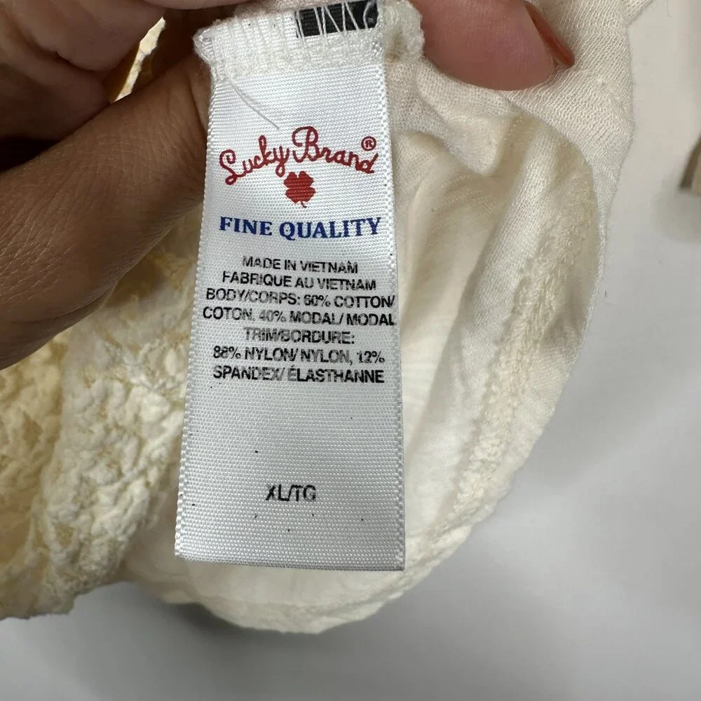 2/$30 Lucky Brand Lace Top 3/4 Sleeve Scoop Neck Butter Cream XL #A1392